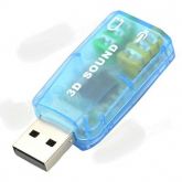 Placa de Som Externa Virtual de 5.1 Surround USB - Azul Claro