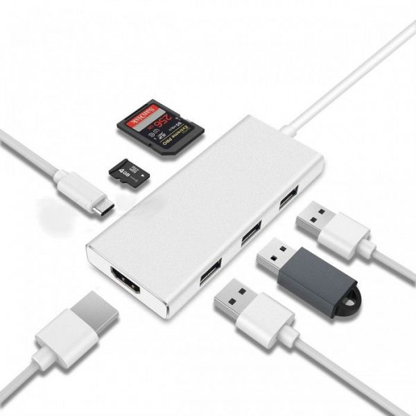 Adaptador 4K HDMI Macbook 7 em 1 USB Tipo C Leitor de Cartão USB 3.0 SD TF PD UGU8R27H